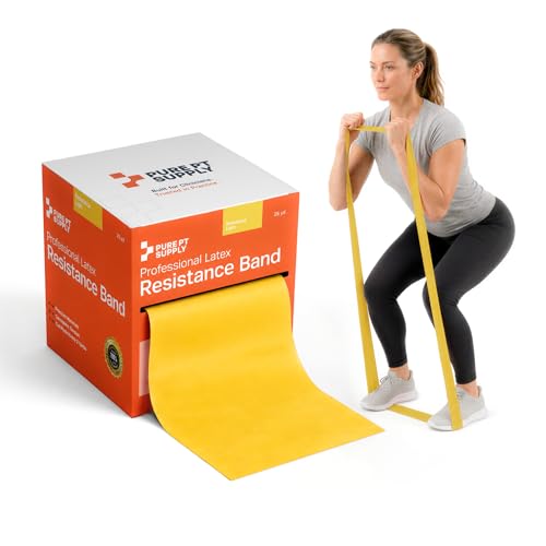 Pure PT Premium Latex Resistance Band 25-Yard Roll (Yellow) Light Resistance Exercise Bands for Strength Training Elastic Workout Bands Durable Bands for Working Out