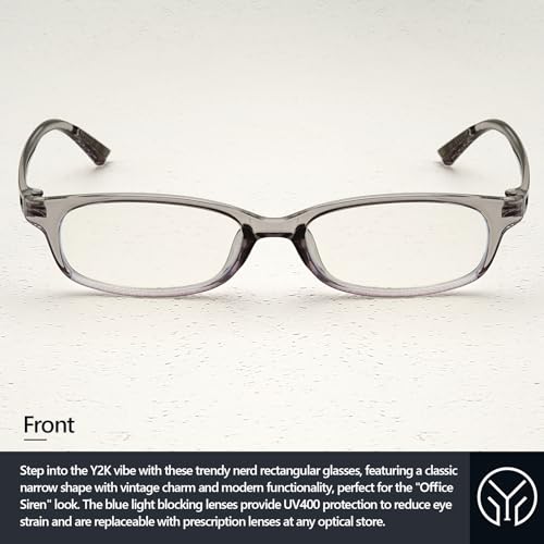 Image of Trendy Rectangular Glasses for Women Men Narrow Square Blue Light Blocking Fake Eyewear Y2K Cosplay Glasses