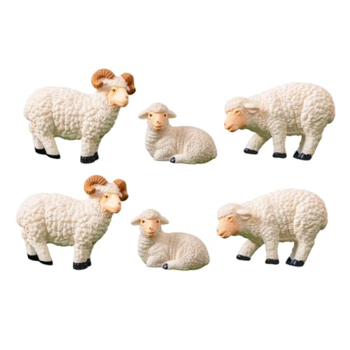 BIUDECO 6 pezzi Miniature Pecore in Resina Modelli Animali Realistici per Decorazioni Giardino Mini Figure di Capre e Agnelli per Micro Paesaggi e Fattorie in Miniatura