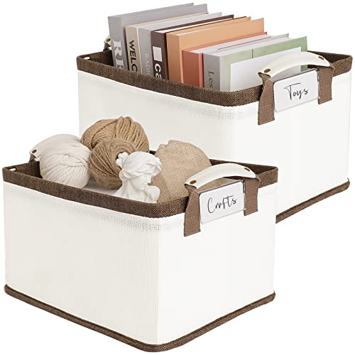 Loforhoney Home Collapsible Storage Bins With Metal Frames, Fabric Storage Baskets For Clothing, Shelf Baskets For Organizing, Closet Storage Bins For Organization, Large, Beige & Brown, 2-Pack #TOP12