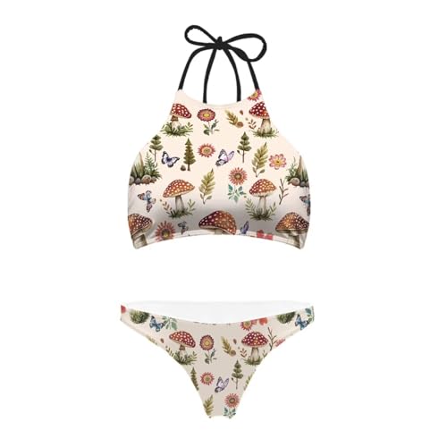 Womens Bathing Suit Two Piece Swimsuit High Neck Halter Back Tie Casual Beach Bikini Set3