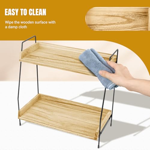 Bowose Coffee Station Organizer, 2-Tier Coffee Bar Organiser & Hot Chocolate, Tea Station for Countertop, Multifunctional Wooden Kitchen Shelves for Kitchen, Home & Office, Easy to Assemble, Brown - Image 3