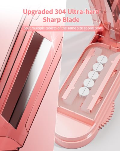 Image of Pill Cutter Splitter for Small and Tiny Pills - Pill Splitter Accurately Cuts Multiple Pills at Once for Large and Small Medicines, Sharp Blade with Safety Guard (Pink)
