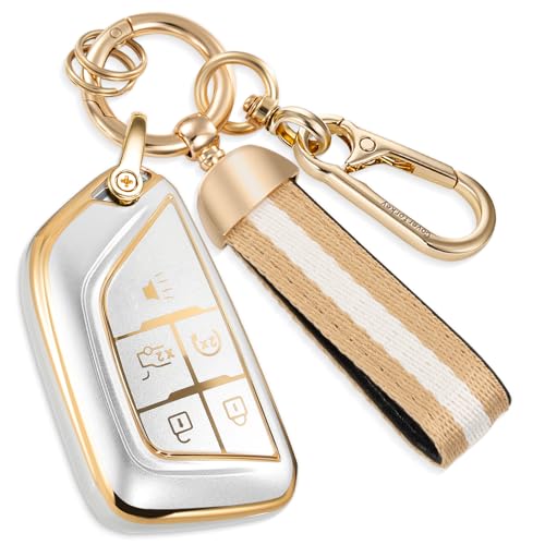 Image of Key Fob Cover for Cadillac, Gold Woven Loop Keychain