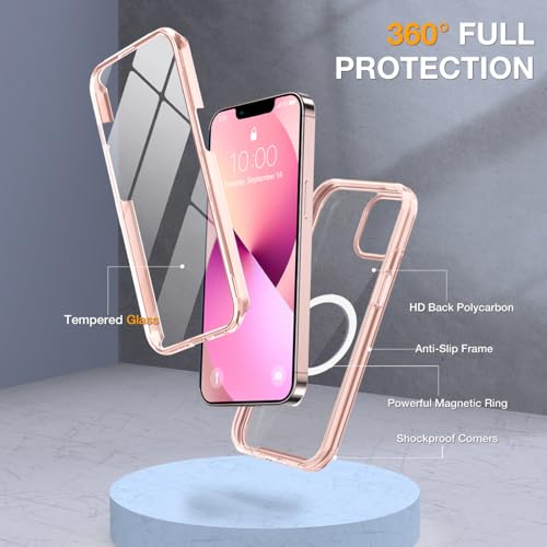 Image of Miracase for iPhone 13 Case 6.1'', [Bubble Free] Full-Body Bumper Phone case with Built-in Full Glass Screen,No Gap,Compatible with MagSafe,Clear Pink