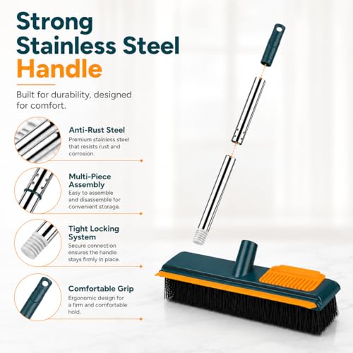 Image of 2-in-1 Bathroom Cleaning Brush with Wiper - Long Handle 180 Rotate Toilet Brush, Tiles Cleaning, Floor Scrub for Kitchen and Bathroom Accessories (Green 3 in 1)