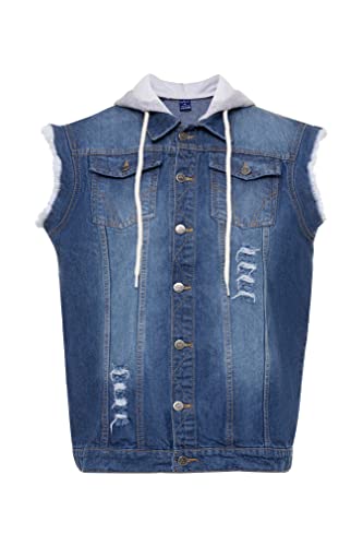 Skylinewears Men's Hooded Denim Biker Vest Classic Sleeveless Trucker Jacket with Stretchy Distressed Jean & Comfort Hood2