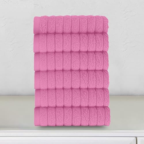 Image of Elegant Comfort 100% Turkish Cotton Corduroy Ribbed Luxury Washcloths 6 Pack Soft 13 x 13 Inch - Higly Absorbent, Durable, Quick Dry, Spa Premium Hotel Quality for Bathroom or Travel, Light Pink