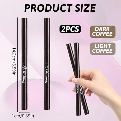 2pcs Eyebrow Pencil with Brow Brush, Waterproof Dual-Sided Micro Brow Pencil Drawing Eye Brow, Long-Lasting & Natural Look Professional Microbrow Pencil Automatic Makeup Tool (Light&Dark Coffee) - Image 3