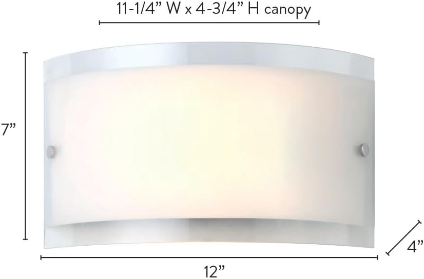 Diagram showing the dimensions of the Canarm Logan wall sconce: 12 inches wide, 7 inches high, and 4 inches deep.