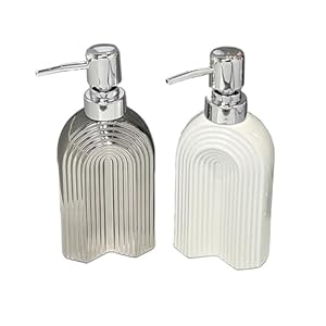Juncheng1008 Keramik Seifenspender Set, Silber/Weiß, 2er