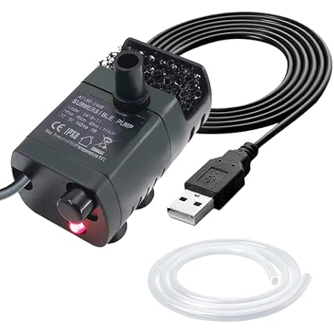URANT USB Mini Fountain Pump,1M tube,DC 5V 0.7W Mini Submersible Pump with Filter,Suitable for Small and Medium-Sized Aquariums,Tabletop Fountains,Pet Fountains,Hydroponic Pumps (Black) Cover