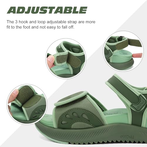 ONCAI Walking Sandals Womens,Arch Support Hiking Sandals with Orthotic Outdoor Footbed for Plantar Fasciitis,Water Athletic Platform Sandalias Mujer with 3 Adjustable Strap Green Size 6 - Image 3