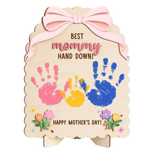 HYPERI DIY Mothers Day Crafts for Kids Handprint Art Handprints Wooden Rose Flower Bouquet Mothers Day Gifts for Mom from Kids for Grandma from Grandkids Mothers Day Keepsake Craft (Best Mom)