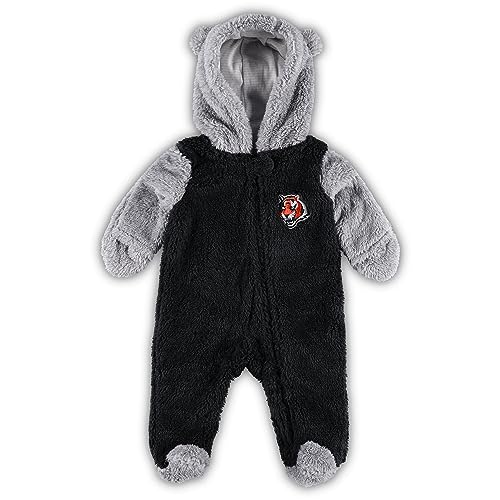Outerstuff Newborn & Infant Black/Gray Cincinnati Bengals Game Nap Teddy Fleece Bunting Full-Zip Sleeper