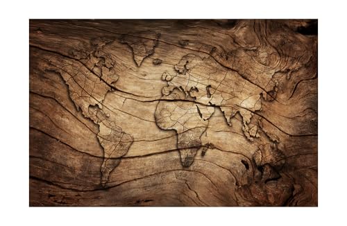 Murwall Map Wallpaper Wood World Map Wall Mural Vintage Map