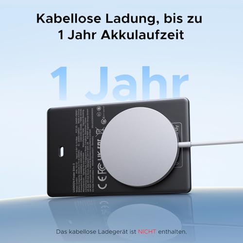 UGREEN FineTrack Slim unterstützt magnetisches kabelloses Laden, Bluetooth Tracker Karte kompatibel mit Apple Find My (nur iOS), Geldbörsenfinder bis zu 1 Jahr Akkulaufzeit, SmartTag für Reisepässe