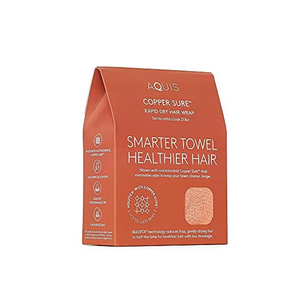 AQUIS Copper Sure™ Rapid Dry Microfiber Hair Wrap, Button-Loop Closure Wrap Shape, Clean Towel Technology, Ultra-Absorbent