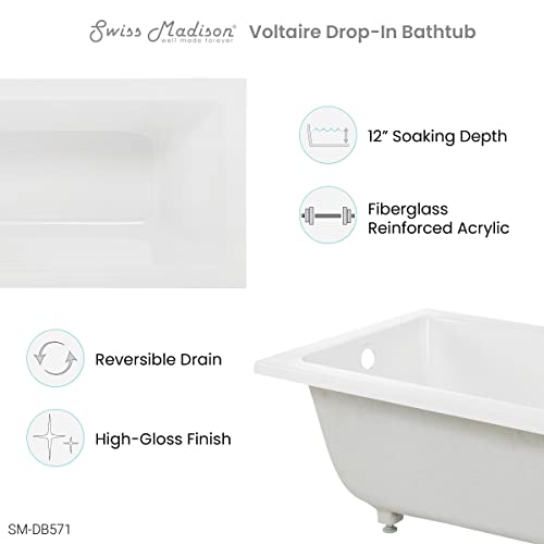 Voltaire 48" X 32" Reversible Drain Drop-In Bathtub #TOP7
