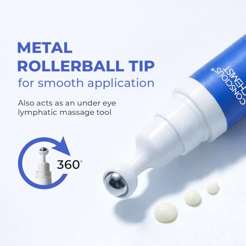 Image of Conscious Chemist Retinol Peptide Under Eye Cream With Soothing Massage Roller | Under Eye Roll On For Dark Circles, Fine Lines & Puffy Eyes | For Women & Men | 15 ml (Pack of 2)