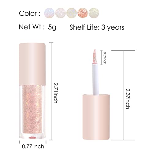 Jutqut Liquid Glitter Eyeshadow - Shimmery & Sparkle Liquid Eyeliner, Shinny Eye Makeup, Long Lasting, Quick-Drying, Subtle Shimmer Eye Shadow Stick With Gel Texture, 02#Pink Champagne #TOP6