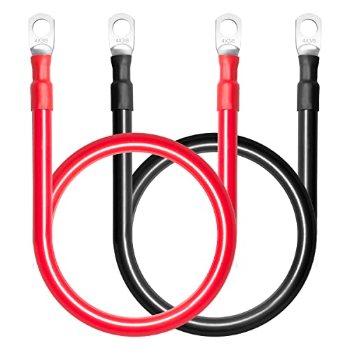 MILAPEAK 4 AWG Battery Cables, 3 Feet 4 Gauge Marine Battery Inverter Cable Set With 3/8" Terminals Lugs (Positive and Negative) for Solar, Rv, Car, Boat, Motorcycle, Automotive (Black and Red)