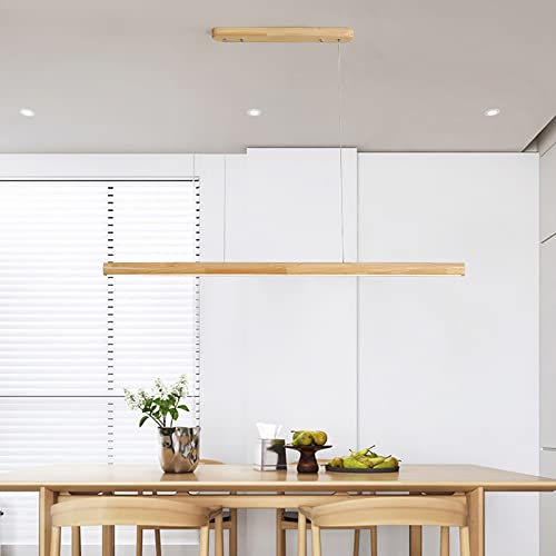 SYAXVOM Lámpara de araña Moderna de Madera con Anillo LED, lámpara Colgante Japonesa de 1 luz, lámpara de Techo Circular Regulable contemporánea para Isla de Cocina, Sala de Estar y Comedo