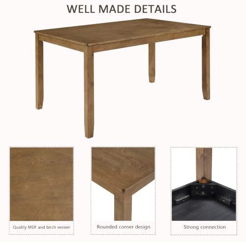 Image of Harper & Bright Designs Complete 6-Piece Oak Dining Set -58.5 inch Rectangular Table + 4 X-Back Chairs + Upholstered Bench,Solid Rubberwood Frame,Farmhouse Style,Seats 6