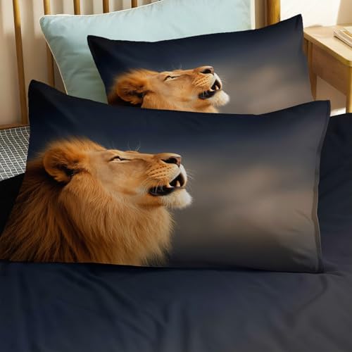 Housse de couette lion 240x260 cm en microfibre grise avec taies - 6