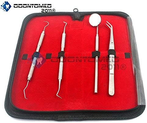 Miniatura 2 de OdontoMed2011 Juego de 4 instrumentos dentales kits con bolsa sarro calculo removedor de placa raspador dental espejo y escalador para uso personal