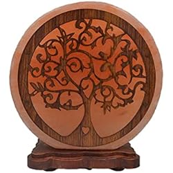 Lamparas De Sal Del Himalaya Grandes AROMASENSES.- Lámpara de Sal del Himalaya con Base de Madera, Cable y Bombilla - Natural 100% -Hecha a Mano (ARBOL DEL AMOR)
