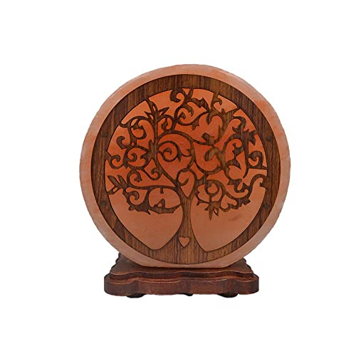 AROMASENSES.- Lámpara de Sal del Himalaya con Base de Madera, Cable y Bombilla - Natural 100% -Hecha a Mano (ARBOL DEL AMOR)