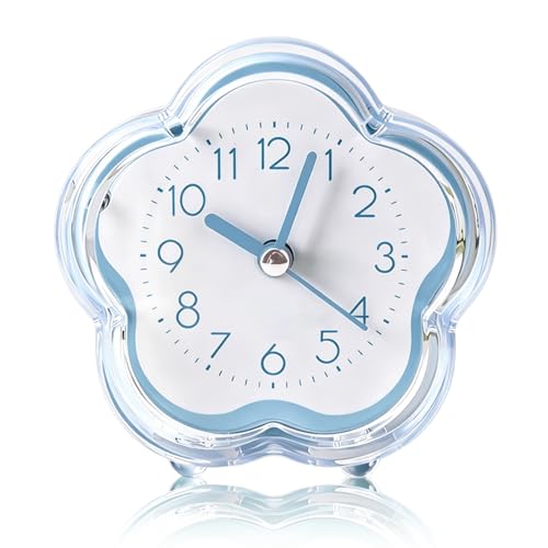 Image of Kukyller Super Silent Non Ticking Small Clock, Cute Alarm Clock Flower Shape Quiet Low Noise Transparent Small Alarm for Living Room Bedroom Bedside Desktop (blue)