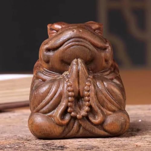 FENNYYAR Figurine d'animal sculpté en bois massif – Prière grenouille, 5,6 cm, décoration Feng Shui pour maison, chambre, bureau, richesse, chance