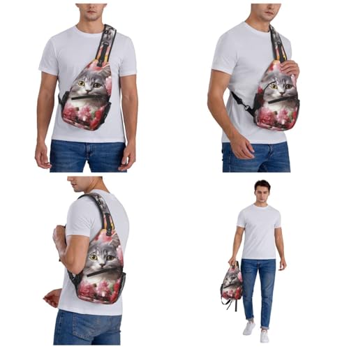 Bolso cruzado Cat in Flowers negro para hombre y mujer miniatura 2