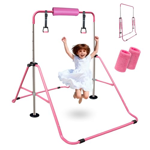 Triclicks Barre de Gymnastique pour Enfants, Barre d'entraînement Pliable avec Hauteur réglable, Barres Horizontales Extensibles pour Enfants, Filles, garçons (Rose)