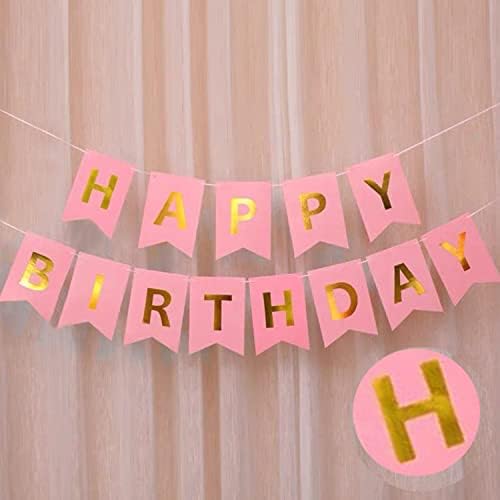 AMFIN® (6 inch) Happy Birthday Banner Bunting Flag - Pink