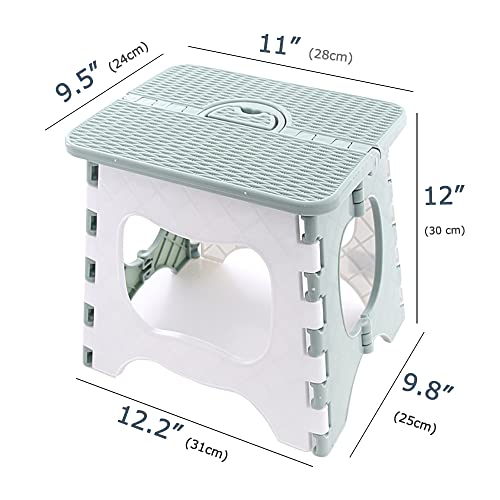 Image of Folding Step Stool Compact Plastic Foldable Step Stool Holds Up to 300 lbs,12 inches,Non-Slip(Green)