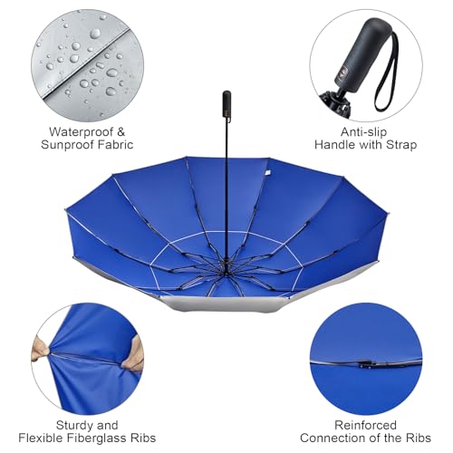 Image of G4Free 62 Inch Large Golf Umbrella Compact Reverse Travel Umbrella 10 Ribs Windproof for Rain Double Canopy Automatic Open Close