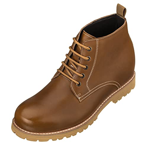 Calto Men's Invisible Height Increasing Elevator Shoes - Brown Premium Leather Lace-Up Round-Toe Work Boots - 3.4 Inches Taller - S8751 - Size 12 D(M) Us #TOP11