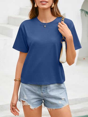 Image of UNCLECAT Womens Short Sleeve Crop Tops Summer Basic Cropped T Shirts | Workout,Casual,Crew Neck Tee,Boxy Loose Fit,Cotton Trendy Clothes