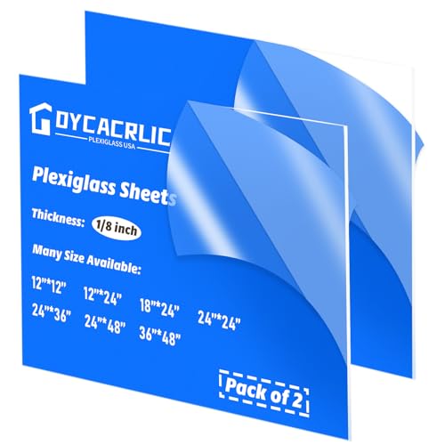 DYCacrlic Plexiglass Sheets - 24x24 Inches, 1/8 Inch (3mm) Thick, Clear Cast Acrylic Panel - Pack of 2, Shatterproof & Lightweight Acrylic-Glass for DIY, Craft, Signage, Displays & Protection