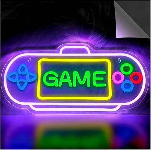 Enseigne au néon manette de jeu pour rompre la monotonie d'une chambre de garçon terne