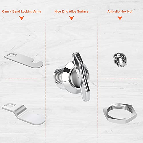 Welluck 5/8 Inch Thumb Operated Offset Cam Lock, 5 Packs Keyless Twist Cabinet Mailbox Drawer Lock Latch, 100% Metal Replacement Lock Cylinder For Rv Compartment Camper Storage Door, Chrome-Finish #TOP2