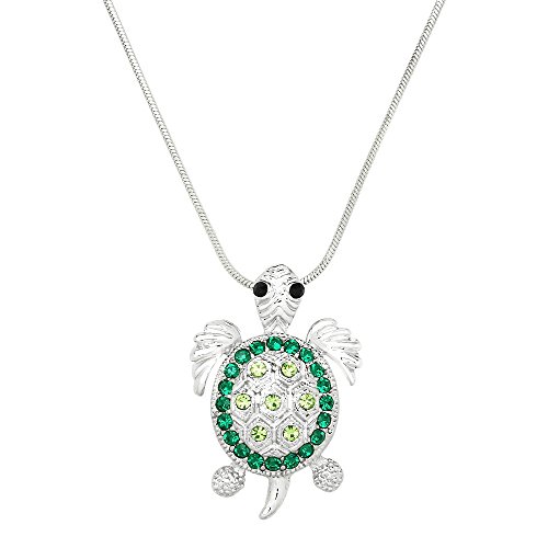 Pendentif tortue en rhodium haute poli et strass de cristal étincelants