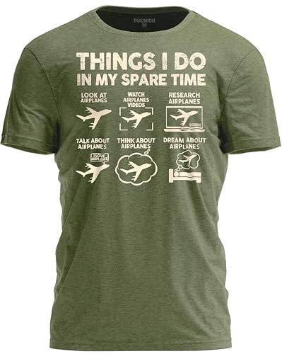 TeeUnion Funny Aviation Shirt Things I Do in My Spare Time T-Shirt Airplane Humor Tee Pilot Gift Military Green