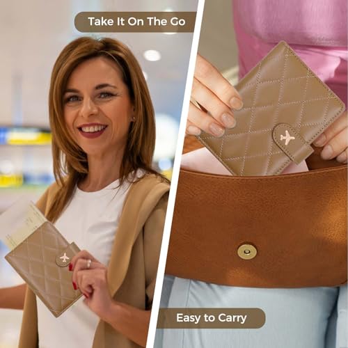 Image of Melsbrinna Rfid Passport Holder for Travel women /Men, Cute Passport Wallet Rfid Blocking Card Slots, Rfid Passport Cover /CaseTravel Wallet, Passport Book Holder (1, LG KHAKI)