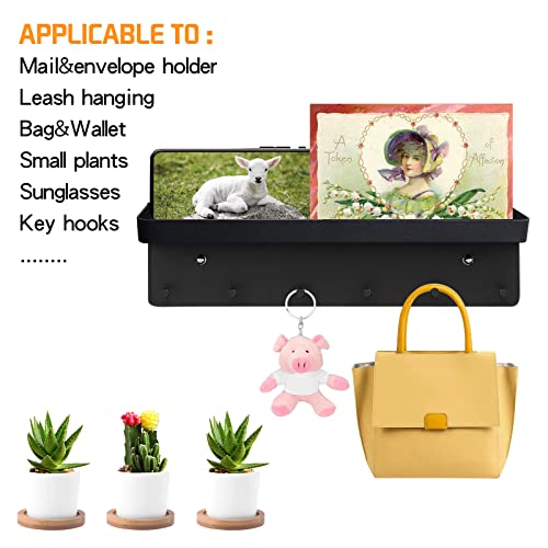 ICOUVA Schlüsselbrett mit Ablage,6 Haken Selbstklebend Wand Schlüsselhalter,Kleines Schlüsselhaken für Flur,Eingangsbereich,Küche,Badezimmer(Schwarz)