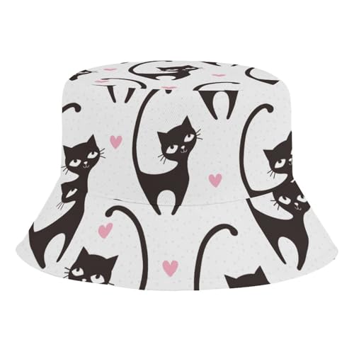 Love Black CatChildren's Bucket Hat for Boys and Girls, Breathable Summer Beach Hat54cm