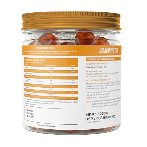 Image of Naturaltein Sea Buckthorn Gummies with Biotin | 30 Gummies | Rich in Vitamin C, A, E & B-Complex | Naturally Occurring Antioxidants, Minerals & Amino Acids | Omega 3, 6, 7 & 9 | 500mg Extract + 40mcg Biotin | Supports Hair, Skin & Nails | No Added Sugar